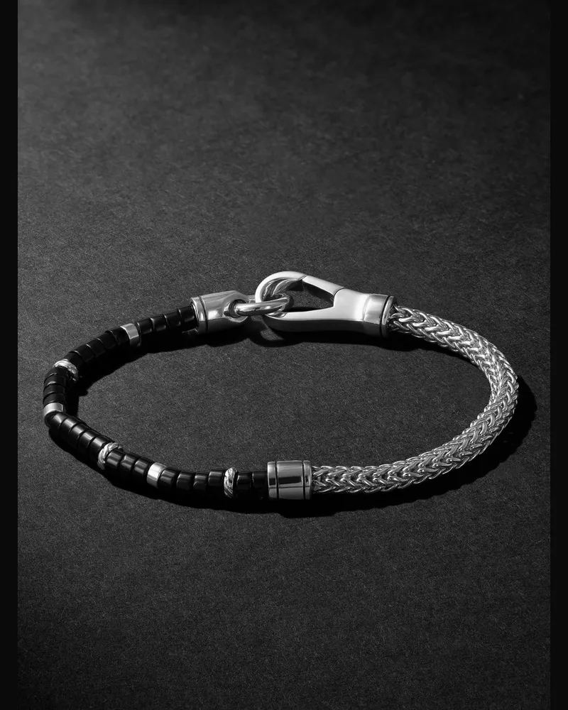 John Hardy Heishi Sterling Silver and Onyx Beaded Bracelet Silver