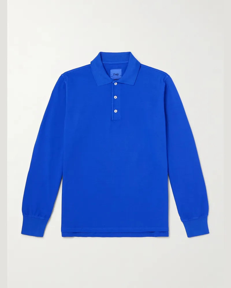 Drake's HIM Oberteil aus Baumwoll-Piqué mit Polokragen Blau