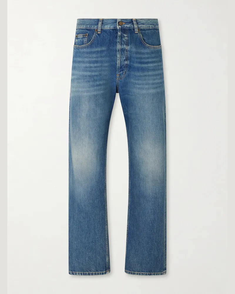 Saint Laurent Straight-Leg Distressed Jeans Blue