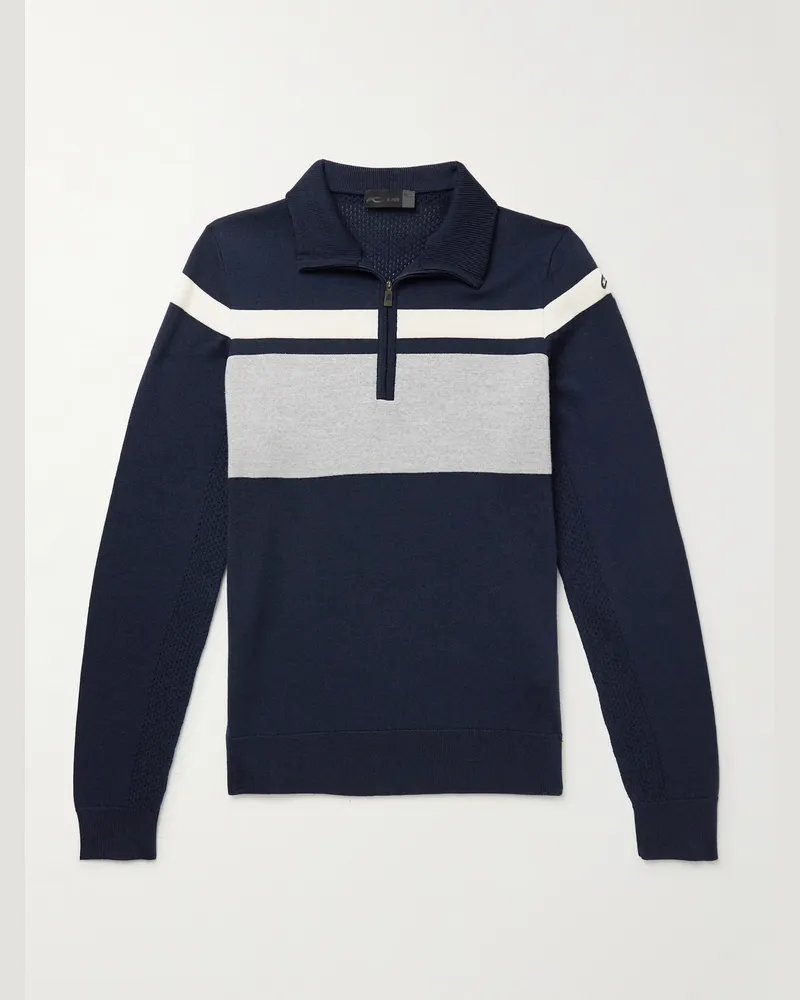 Kjus Striped Merino Wool Half-Zip Sweater Blue