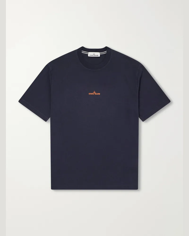 Stone Island Logo-Print Cotton-Jersey T-Shirt Blue