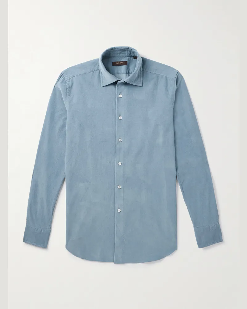 Incotex Glanshirt schmal geschnittenes Hemd aus Baumwollcord Blau