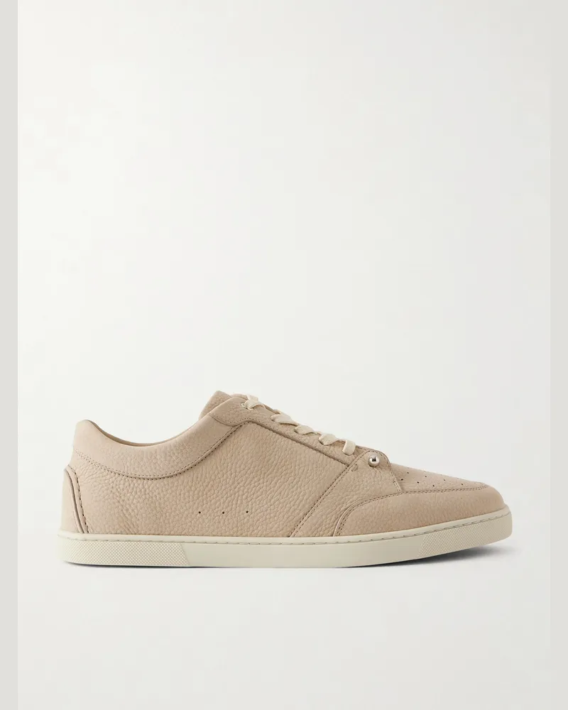 Christian Louboutin Chambelisneak Embellished Nubuck Sneakers Neutrals