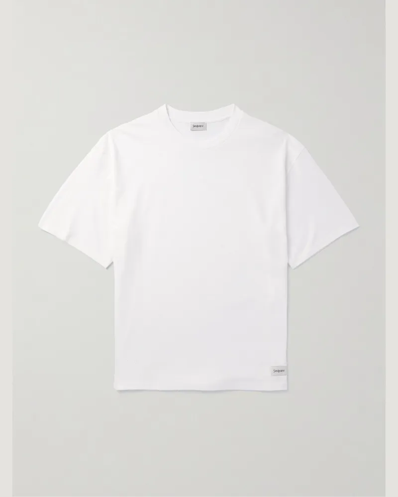 Saint Laurent T-Shirt aus Jersey aus einer Baumwoll-Modalmischung mit Logoapplikation Weiß