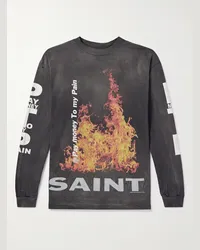 SAINT MXXXXXX Pay money To my Pain Oberteil aus Baumwoll-Jersey mit Print in Distressed-Optik Grau