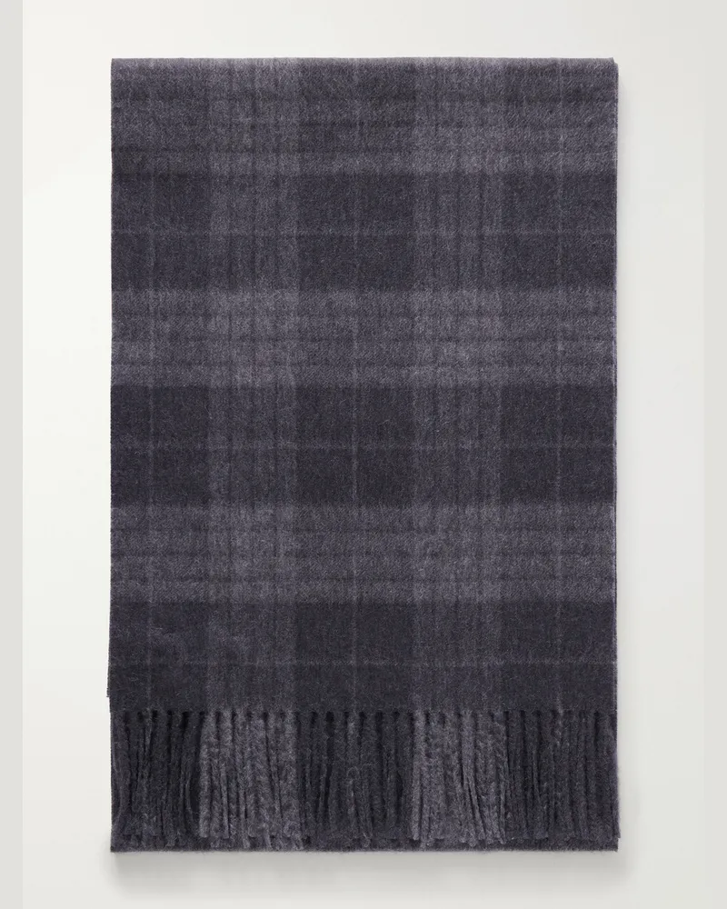 Johnstons of Elgin Glamis Fringed Checked Cashmere Scarf Gray