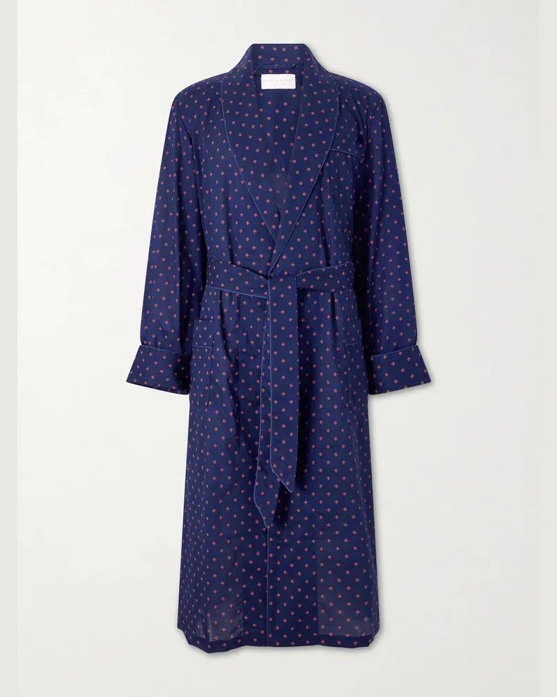 Derek Rose Nelson 109 Printed Cotton Robe Blue