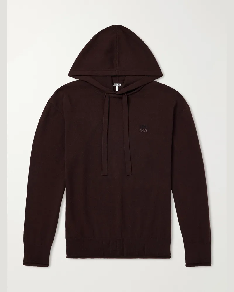 Loewe Anagram-Embroidered Cotton-Blend Hoodie Brown