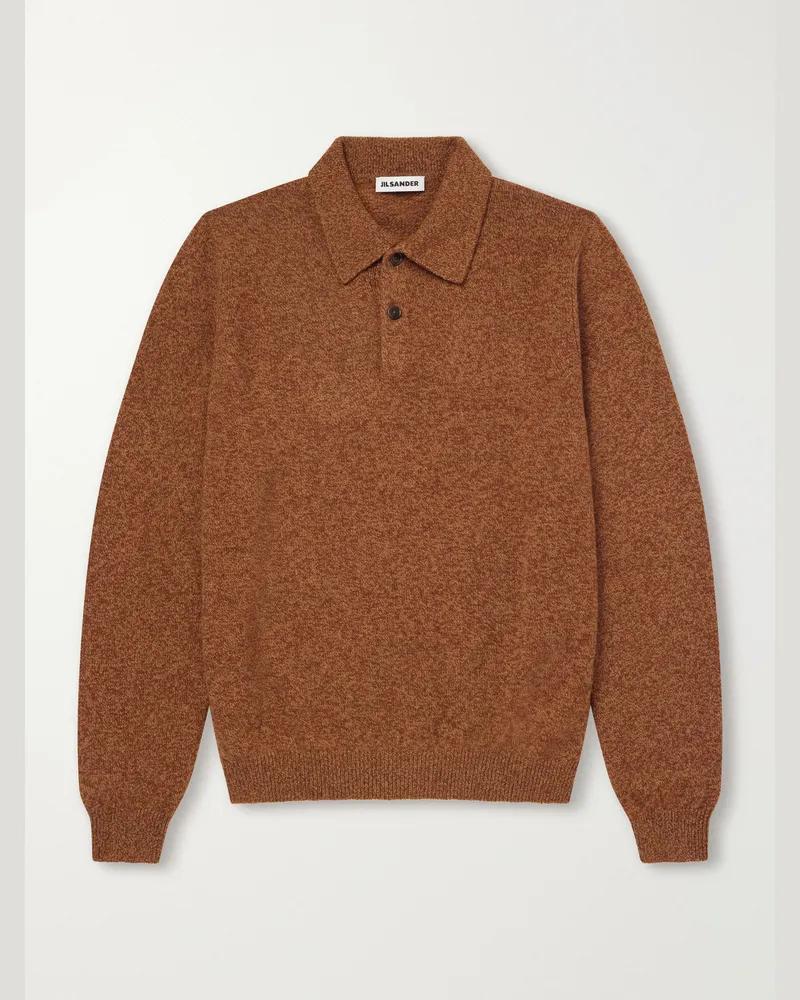 Jil Sander Mélange Wool and Cashmere-Blend Polo Shirt Brown