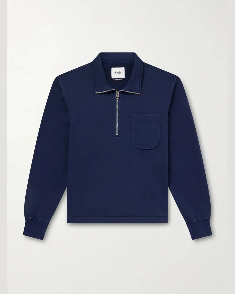 Drake's Cotton-Jersey Half-Zip Sweatshirt Blue