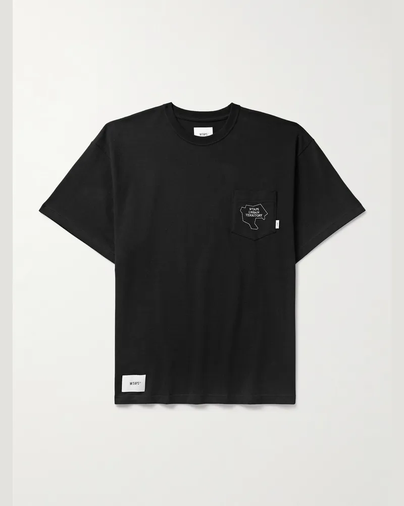 WTAPS T-Shirt aus Baumwoll-Jersey mit Logoprint und Applikation Schwarz