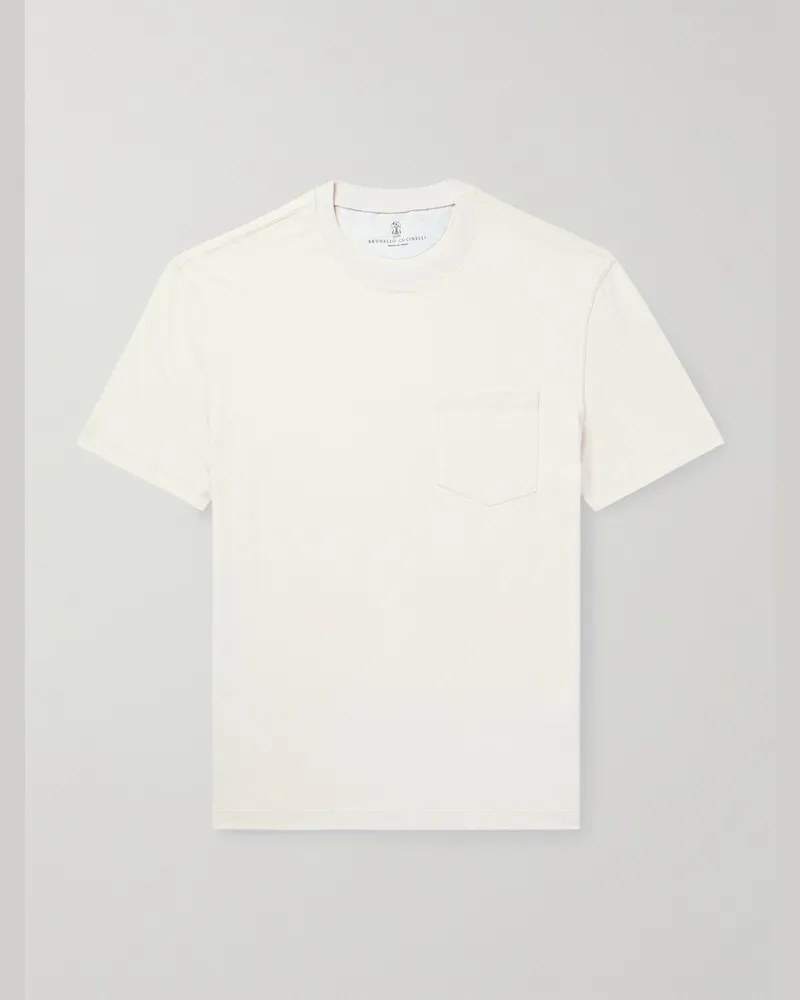 Brunello Cucinelli Schmal geschnittenes T-Shirt aus Baumwoll-Jersey Weiß