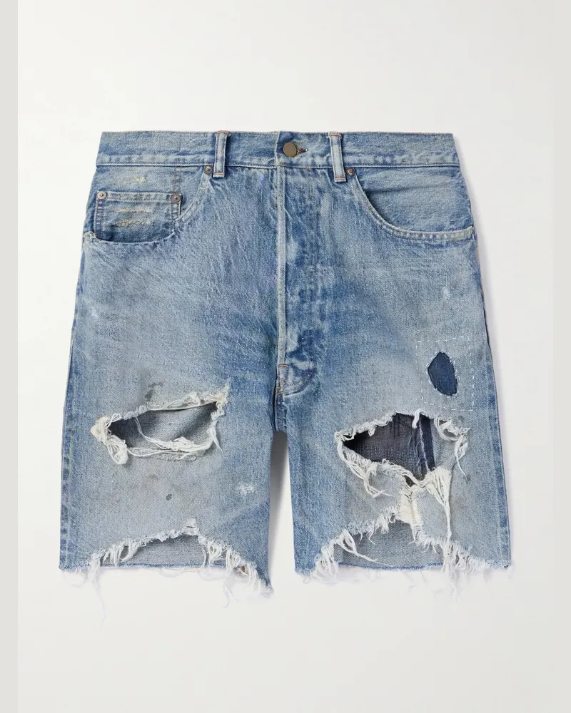 SAINT MXXXXXX Gerade geschnittene Jeansshorts in Distressed-Optik Blau