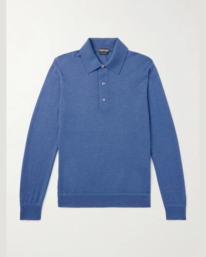 Tom Ford Cashmere and Silk-Blend Polo Shirt Blue