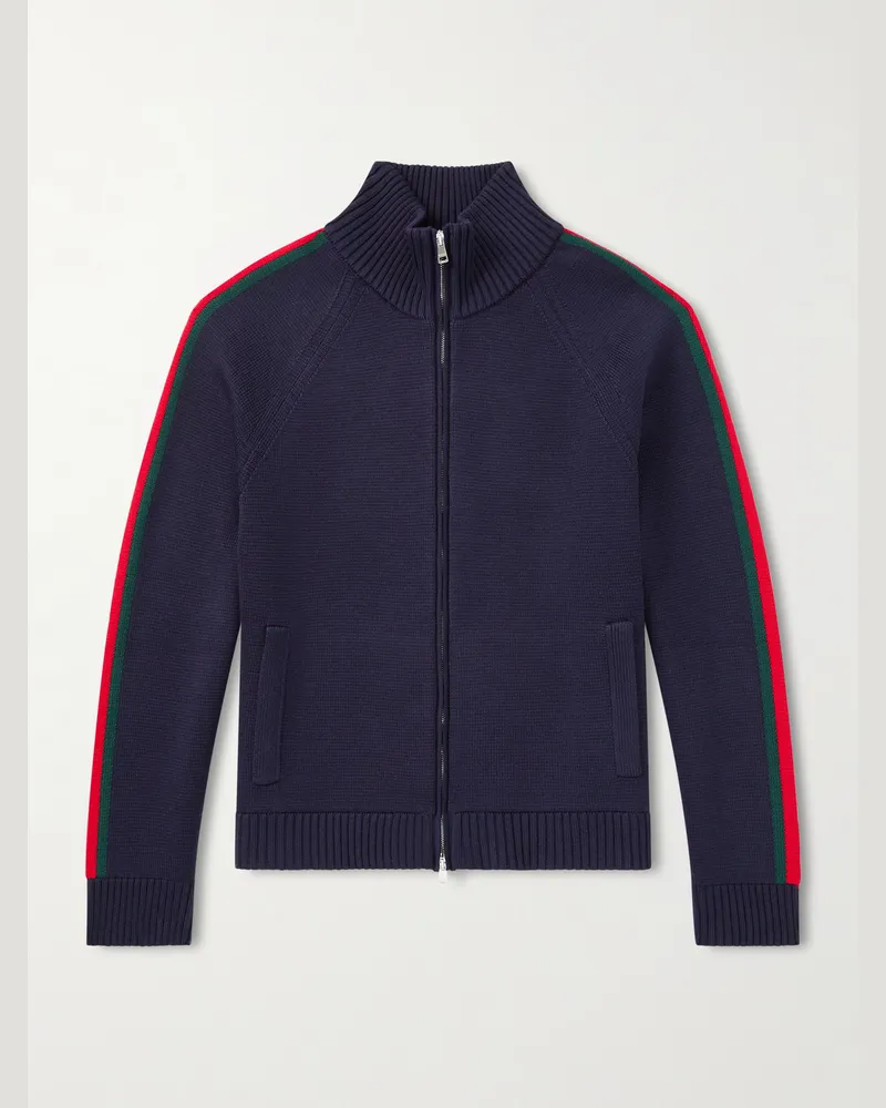 Gucci Striped Wool Zip-Up Cardigan Blue