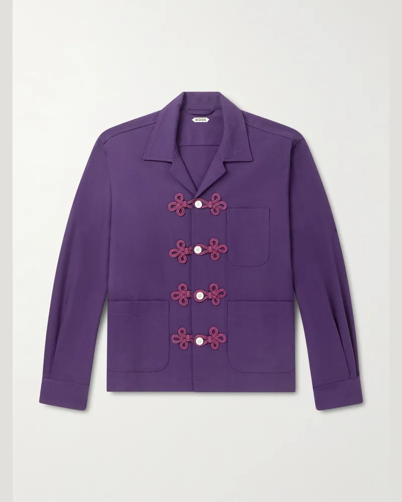 BODE Astor Trillium Hemd aus Wolle mit Stickereien und Reverskragen Lila