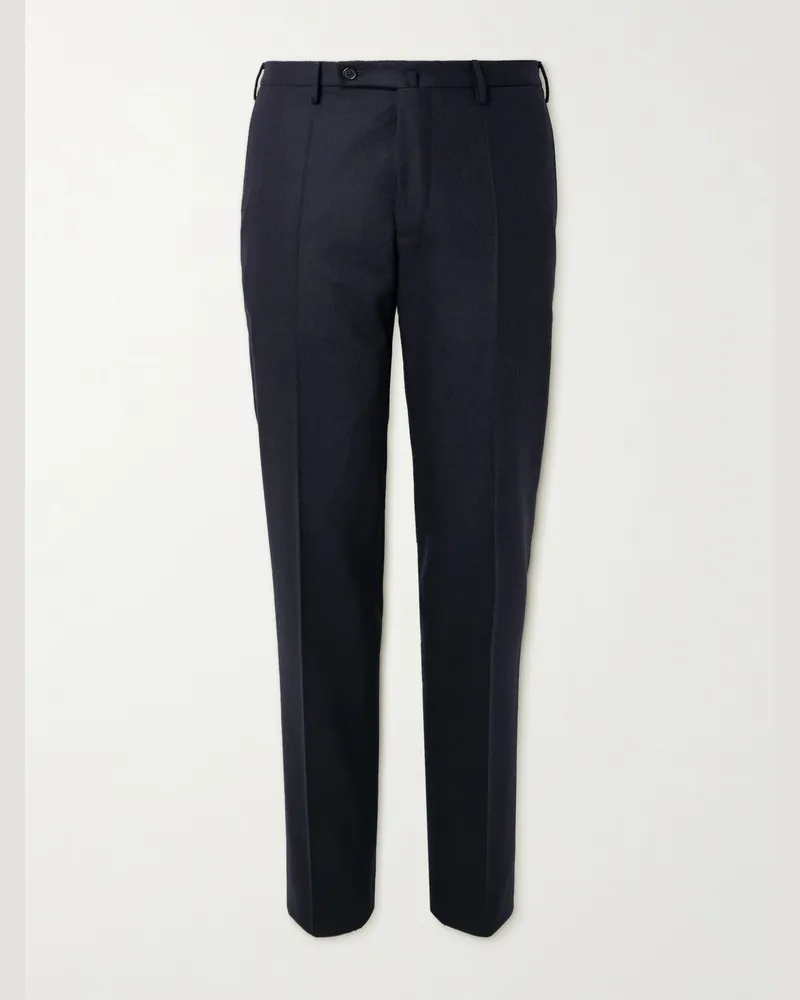 Incotex Schmal geschnittene Hose aus Flanell aus einer Schurwollmischung Blau