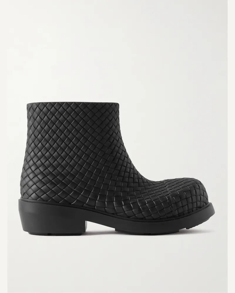 Bottega Veneta Fireman Stiefel aus Gummi mit Intrecciato-Muster Schwarz