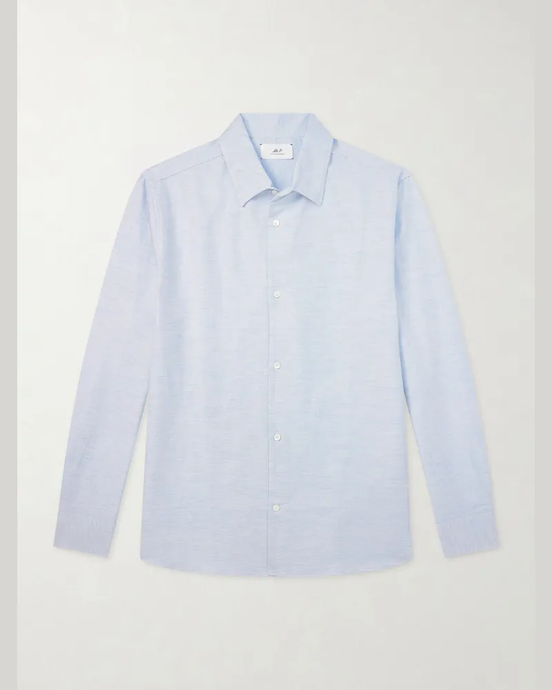 MR P. Cutaway-Collar Cotton, Linen and Cashmere-Blend Shirt Blue