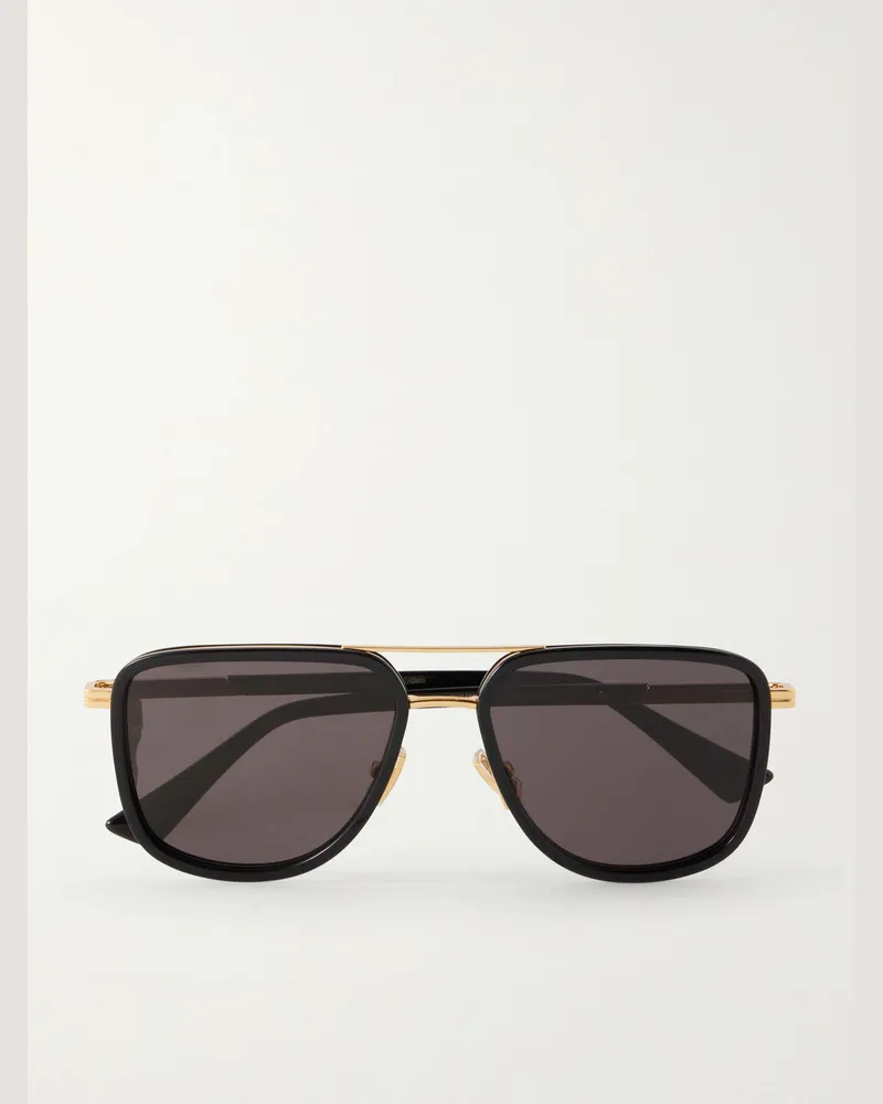 Bottega Veneta Double-Bridge Aviator-Style Acetate and Gold-Tone Metal Sunglasses Multi