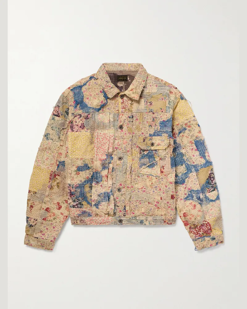 KAPITAL Boro Distressed Patchwork Cotton and Linen-Blend Jacket Neutrals