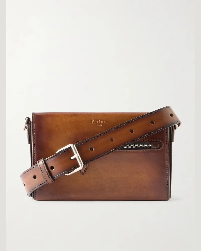 Berluti Jour de Poche Venezia Leather Messenger Bag Brown