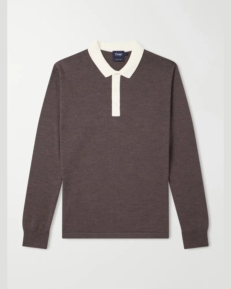 Drake's Merino Wool-Jersey Polo Shirt Brown