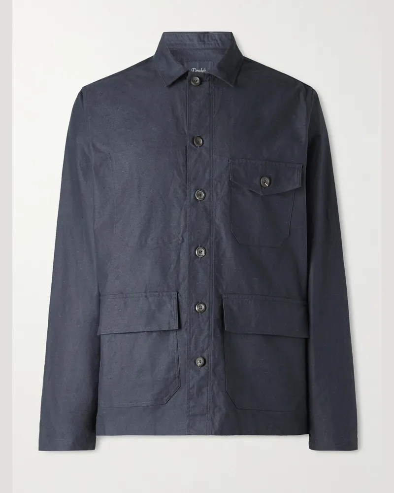 Drake's Hemdjacke aus Baumwolle Blau