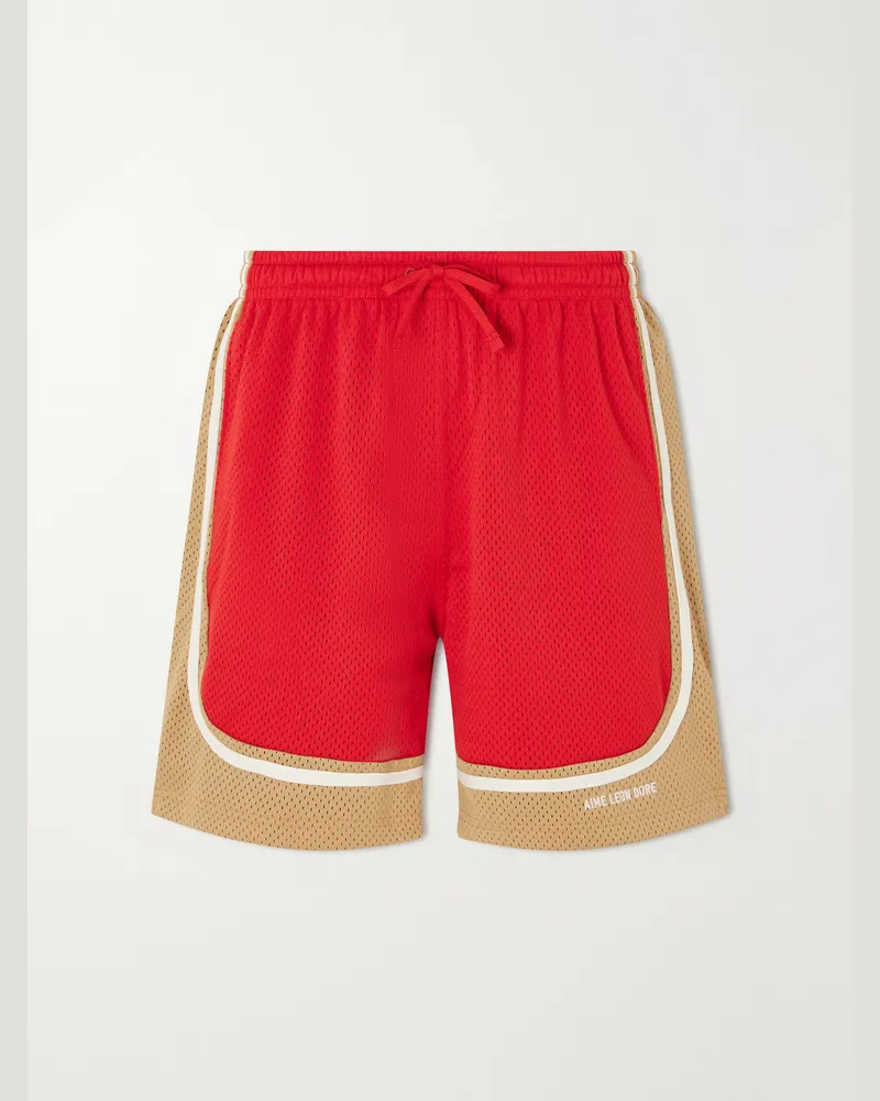Aimé Leon Dore Novelty Straight-Leg Logo-Embroidered Mesh Drawstring Shorts Red