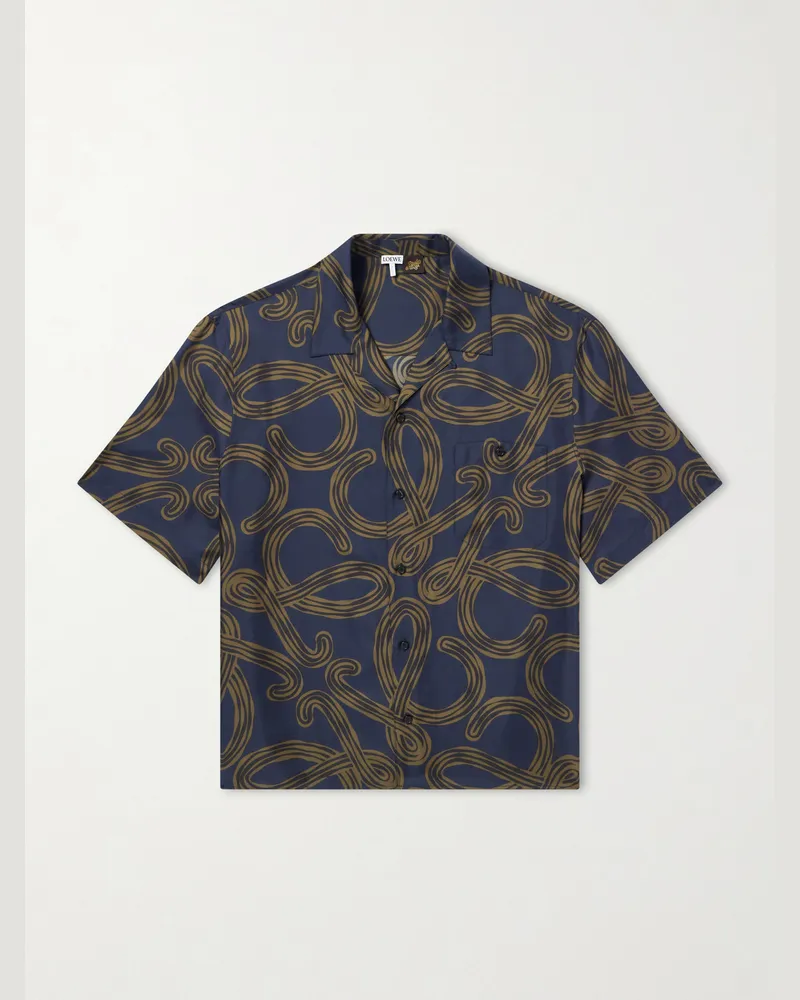 Loewe Paula's Ibiza Convertible-Collar Printed Silk-Satin Shirt Blue
