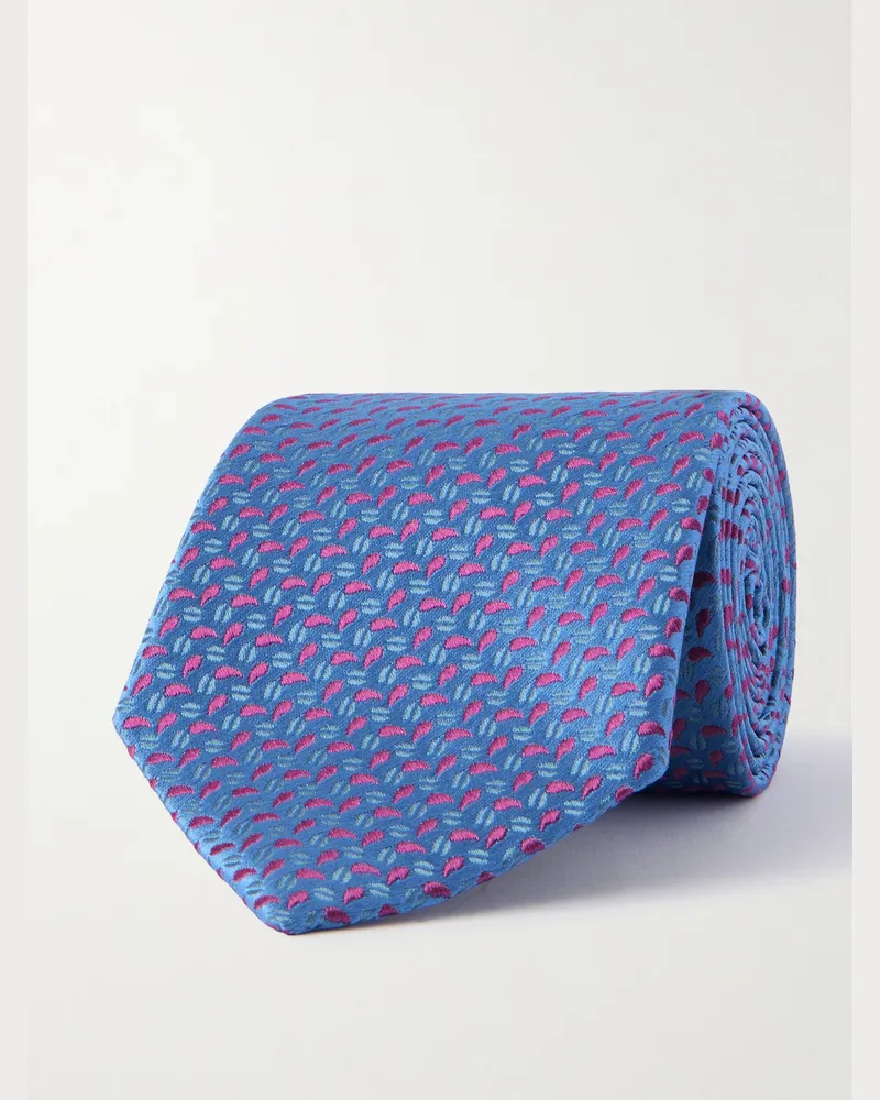 Charvet Krawatte aus besticktem Seiden-Twill, 8,5 cm Blau