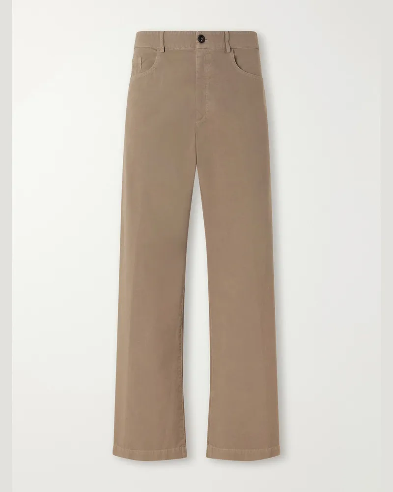 Dries van Noten Straight-Leg Cotton Trousers Neutrals