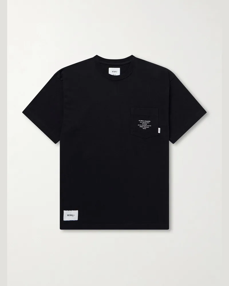 WTAPS Logo-Appliquéd Printed Cotton-Jersey T-Shirt Black