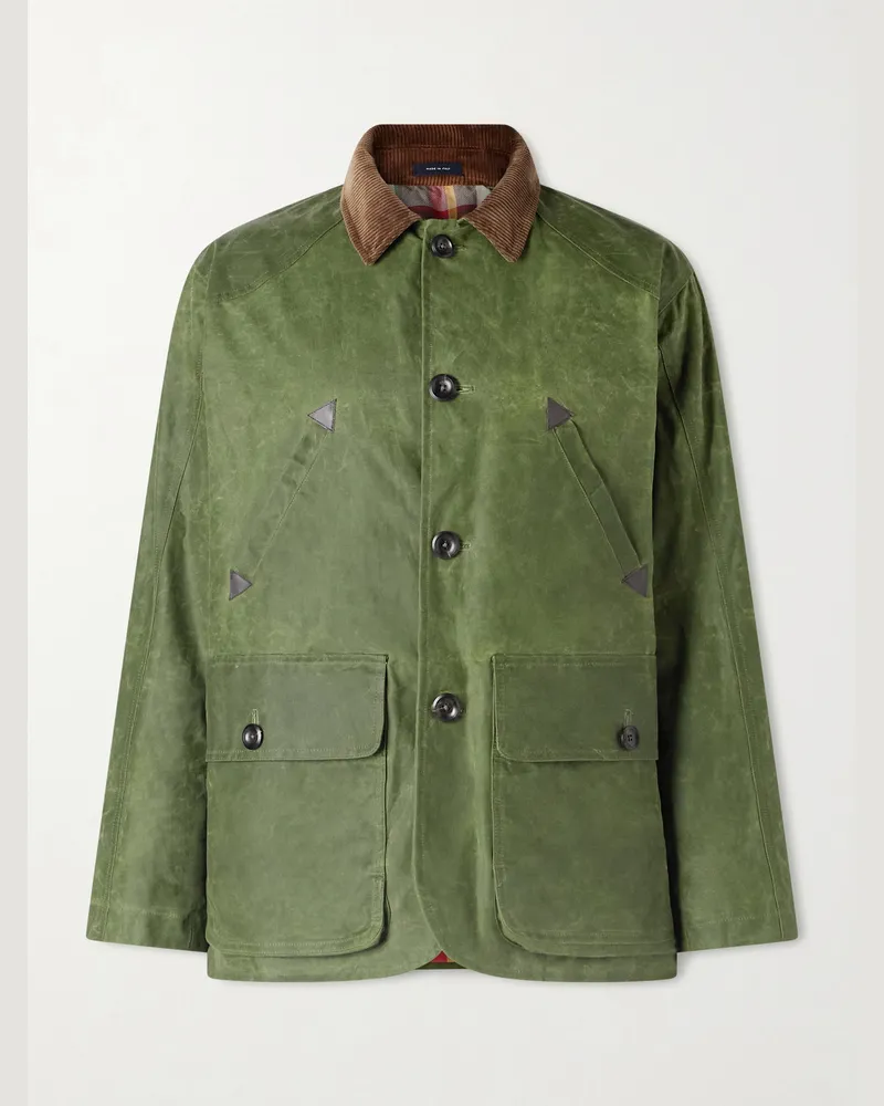 Drake's Barn Jacke aus gewachster Baumwolle mit Cordkragen Grün