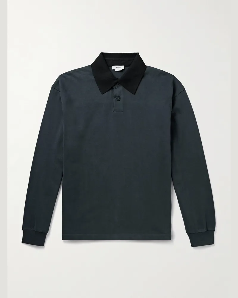AGOLDE Marius Cotton-Jersey Polo Shirt Gray