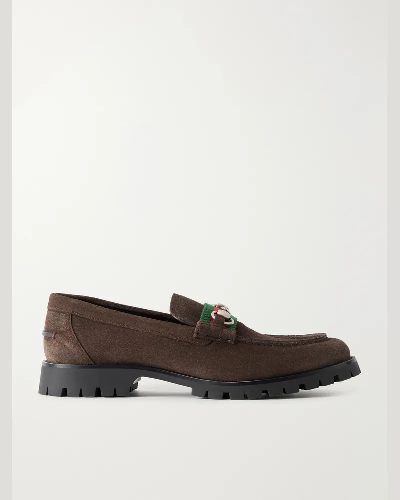 Gucci Sylke Horsebit-Embellished Suede Loafers Brown