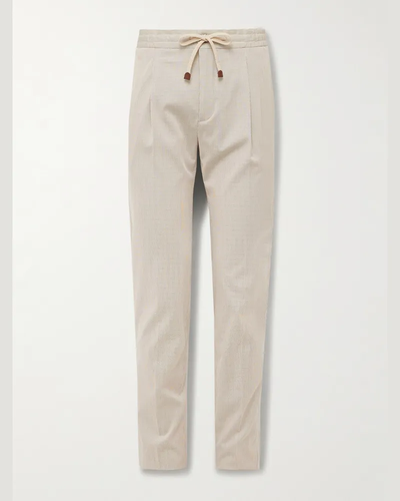 Incotex Venezia 1951 schmal zulaufende Hose aus gestreifter Baumwolle mit Kordelzugbund und Falten Neutral