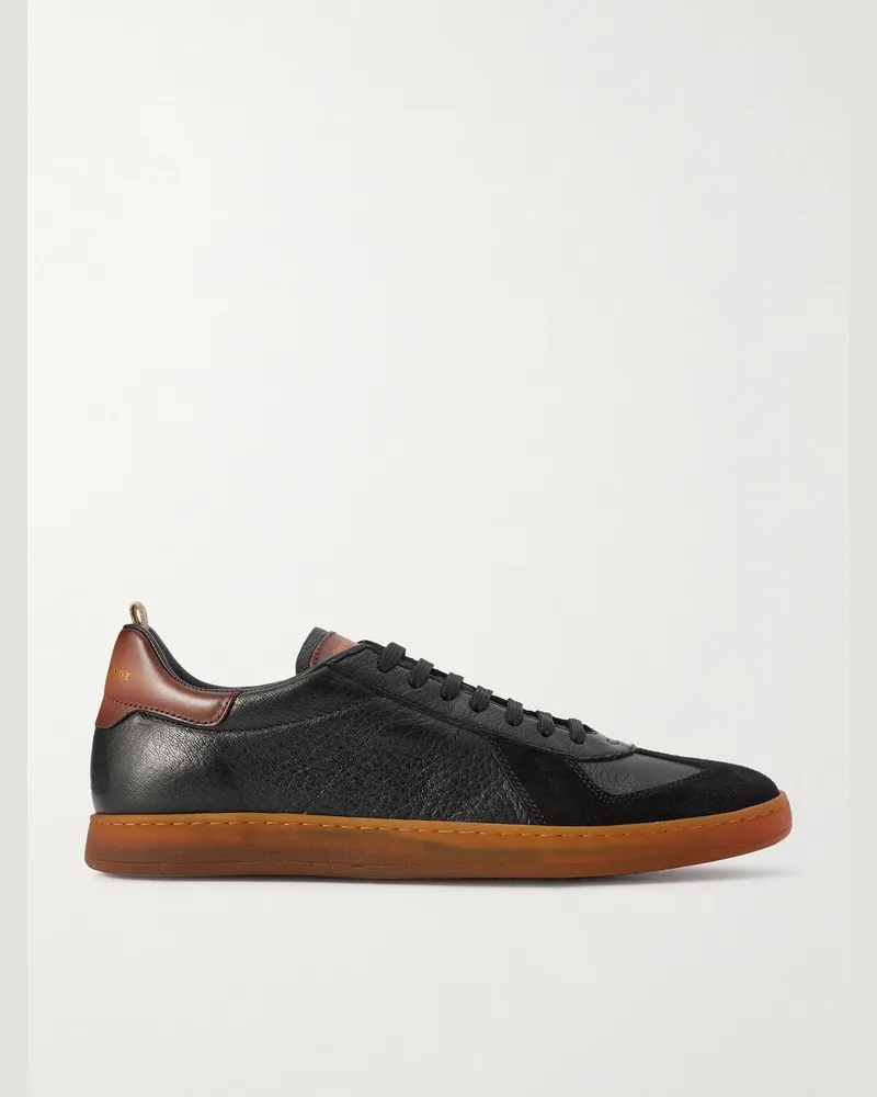 Officine Creative Italia Militia 001 Sneakers aus vollnarbigem Wildleder mit Velourslederbesatz Schwarz