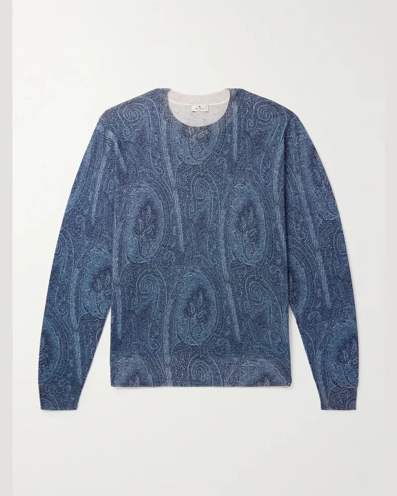 Etro Pullover aus einer Seiden-Kaschmirmischung mit Paisley-Print Blau