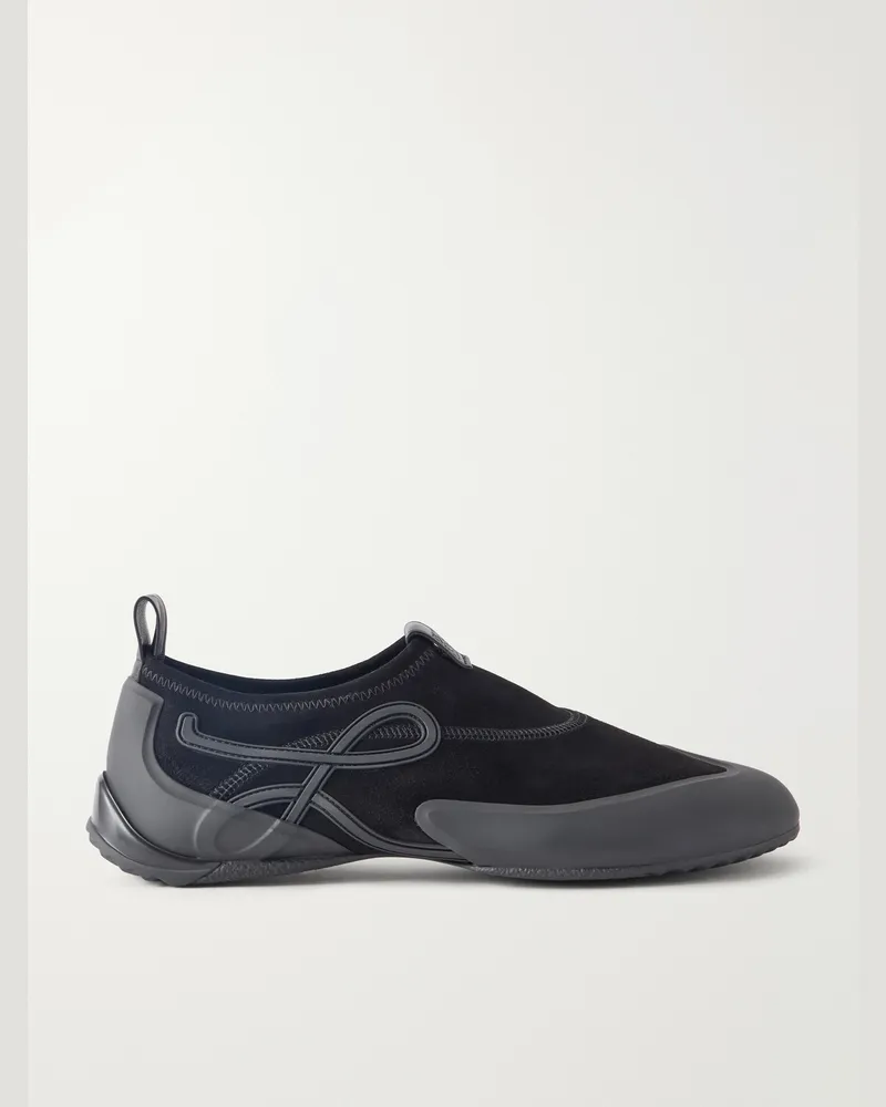 Loewe Grip Aqua Rubber-Trimmed Stretch Suede Sneakers Black