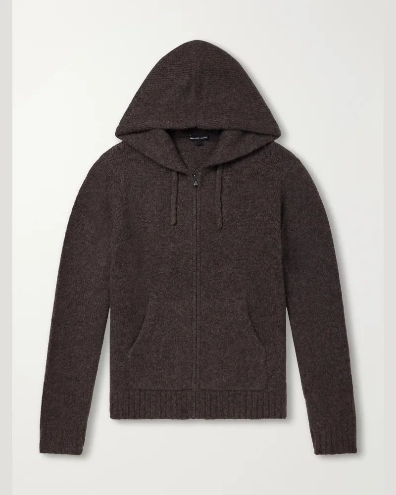 James Perse Ribbed Cashmere Zip-Up Hoodie Brown