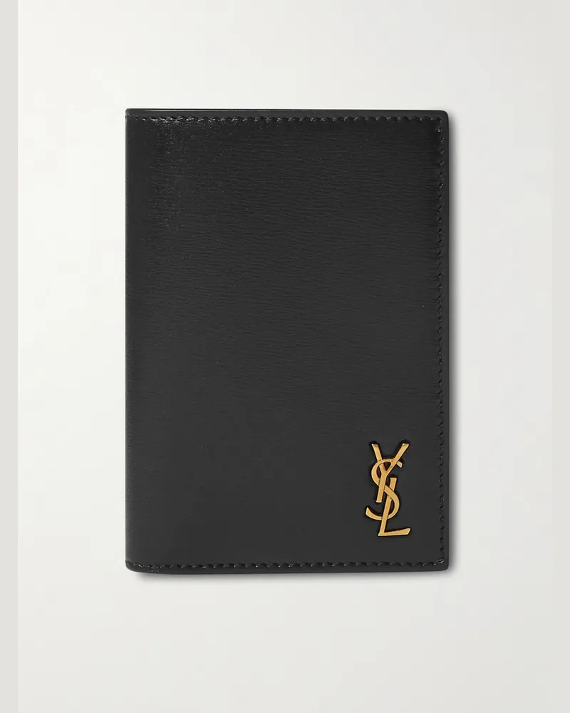 Saint Laurent Aufklappbares Portemonnaie aus Leder mit Logoapplikation Schwarz