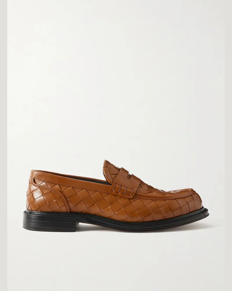 Bottega Veneta James Pennyloafers aus geflochtenem Leder Orange
