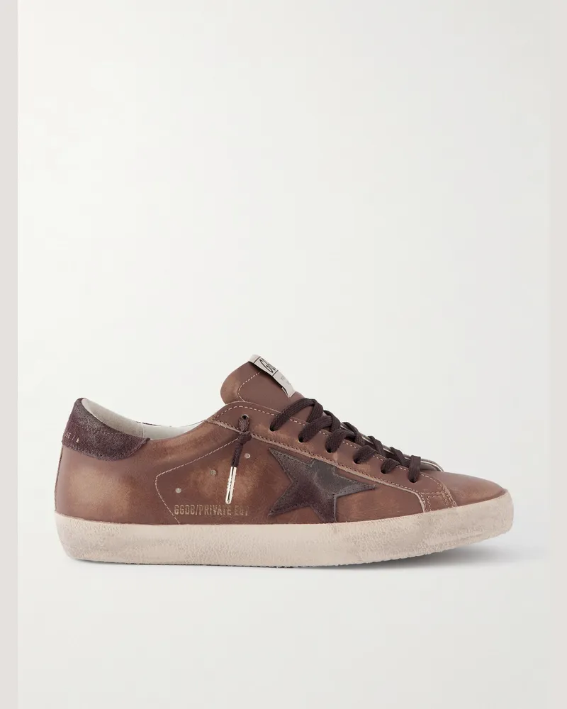 Golden Goose Super-Star Private EDT Sneakers aus Leder mit Velourslederbesatz in Distressed-Optik Braun