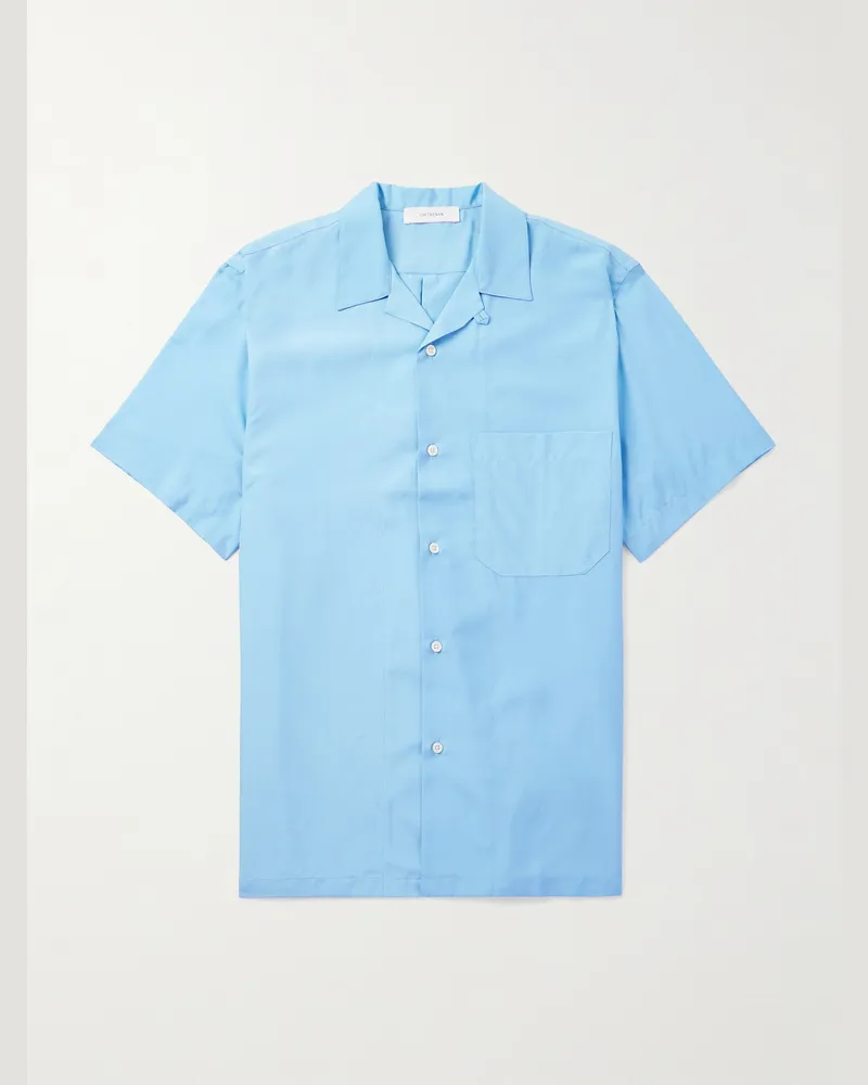 Umit Benan Havana Hemd aus Seide mit wandelbarem Kragen Blau