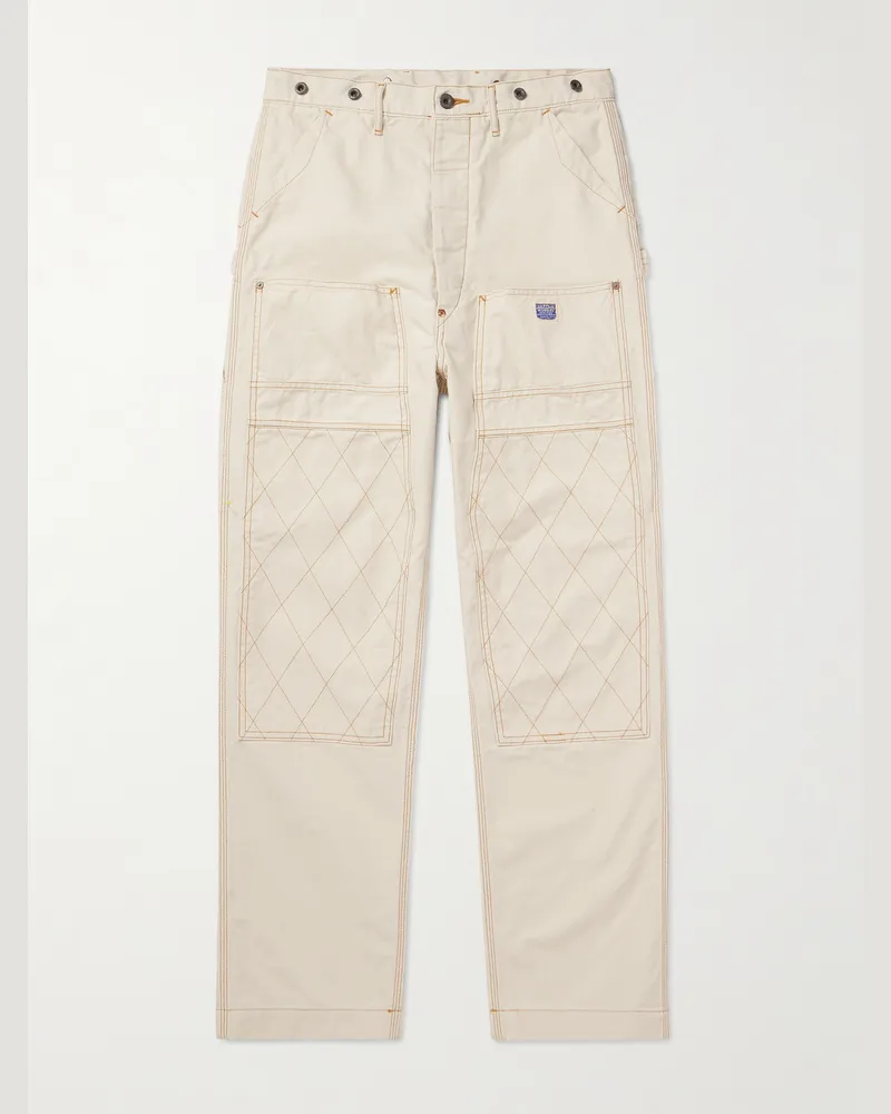 KAPITAL Lumber Straight-Leg Embroidered Cotton-Canvas Cargo Trousers Neutrals