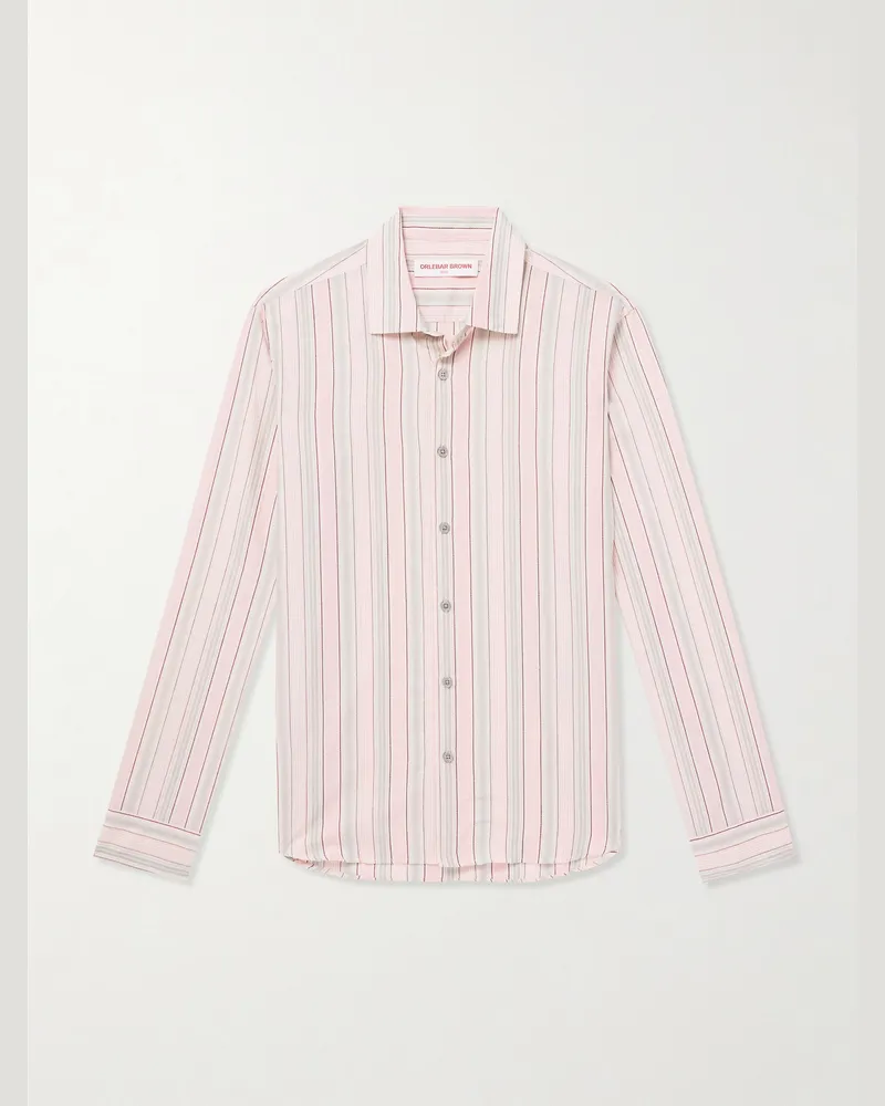 Orlebar Brown Giles schmal geschnittenes gestreiftes Hemd aus Baumwolle Pink