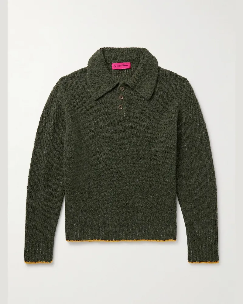 The Elder Statesman Mountain Pullover aus Bouclé aus einer Kaschmirmischung mit Polokragen Grün