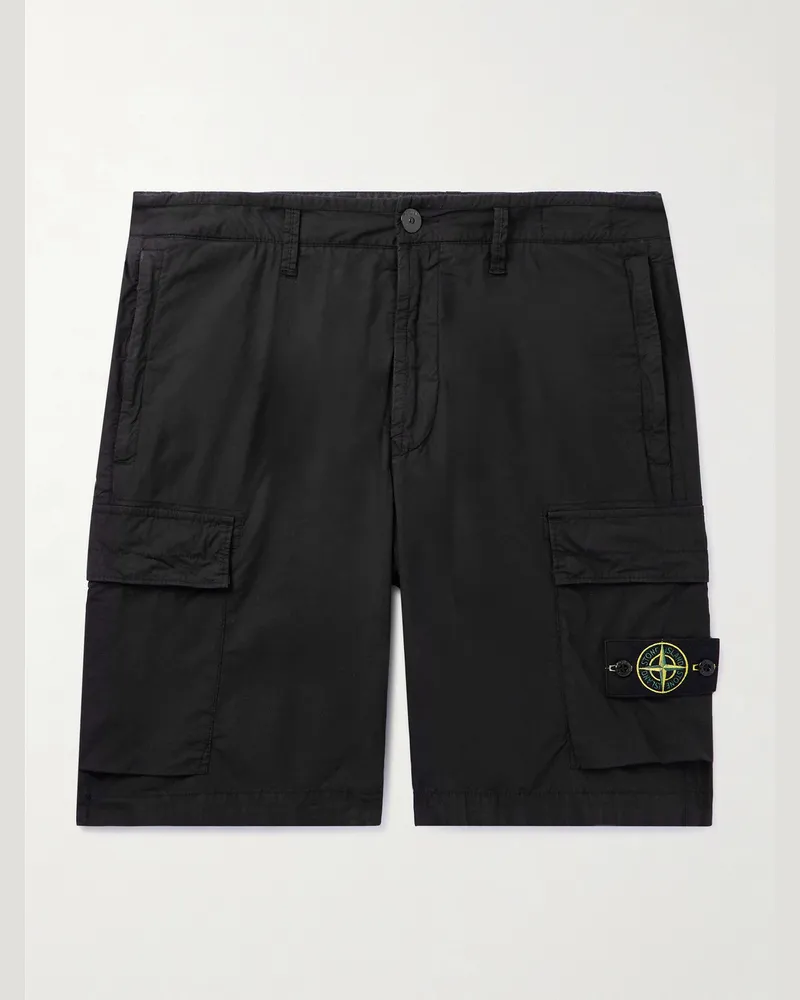 Stone Island Gerade geschnittene Cargoshorts aus Canvas aus einer Baumwollmischung mit Logodetail Schwarz
