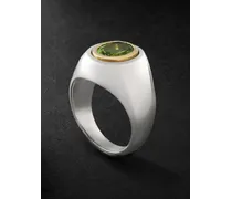 Solitaire Ring aus Sterlingsilber und 18-Karat Gold mit Turmalin